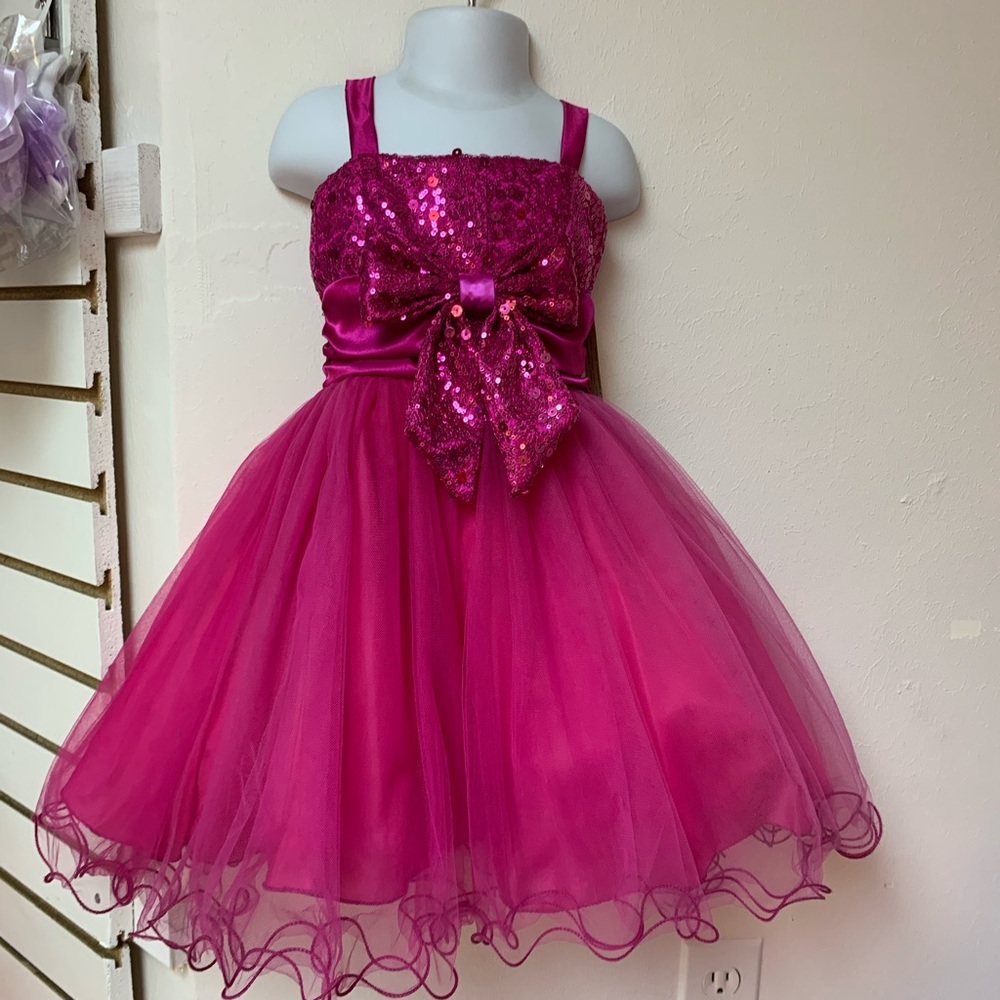 Size 2 Fuchsia Sequin Easter Pageant Crowning Flower Girl Formal Party Dress NWT